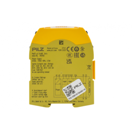 Relevador de Seguridad Pilz PNOZ s3 24VDC 2 Contactos N/O, 1 Salida Semiconductor, Bornes de Tornillo, Ref. 750103